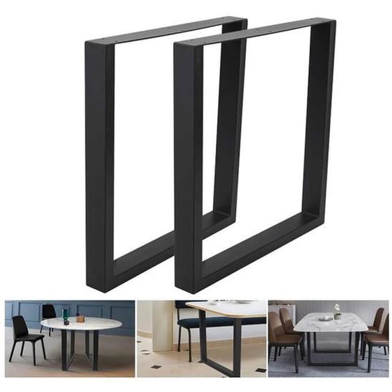 Pieds de table - OHMG - Lot de 2 - 72 cm (H) - 60 cm (l) - Métal noir - Montage facile