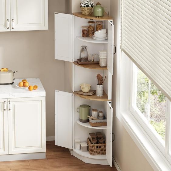 OKWISH Armoire d’Angle - Buffet de Cuisine avec 5 Niches et Dispositif Anti-Basculement, Meuble Rangement Cuisine, MDF, 39,5x39,5x180 cm, Blanc