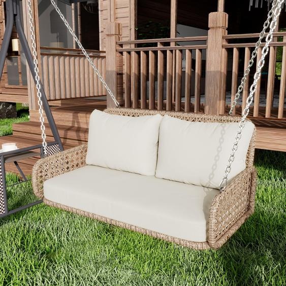 OKWISH Balançoire Suspendue 2 Places - Balancelle de Jardin Extérieure avec Coussins Amovibles, Chaînes de 240 cm, Capacité 320 kg, Beige
