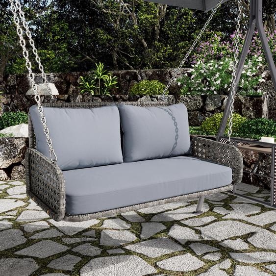 OKWISH Balançoire Suspendue 2 Places - Balancelle de Jardin Extérieure Gris avec Coussins Amovibles et Chaînes de 240 cm, Capacité 320 kg
