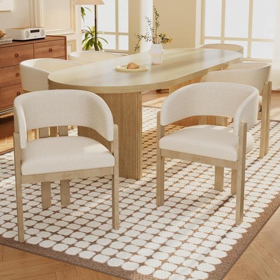 OKWISH Chaise de Salle à Manger Lot de 2 - Chaise Moderne en Bouclette avec Structure en Bois Massif, Design Scandinave, Naturel