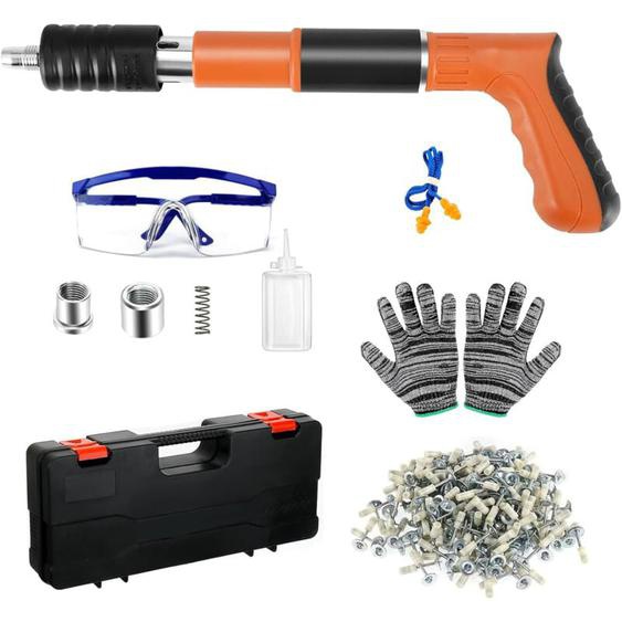 Pistolet à clous en acier, Pistolet à ongles manuel avec 100 clous ronds, 4 vitesses - pour acier et béton - portable