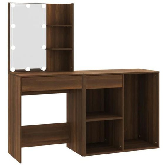 Coiffeuse à LED - OMABETA - M00406 - Chêne marron - Bois dingénierie - Miroir inclus