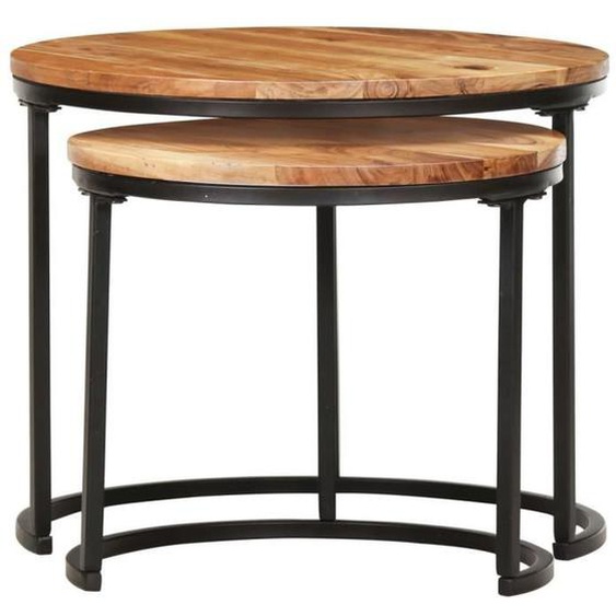 Tables gigognes - OMABETA - 2 pcs - Bois dacacia massif - Finition huilée - Design contemporain
