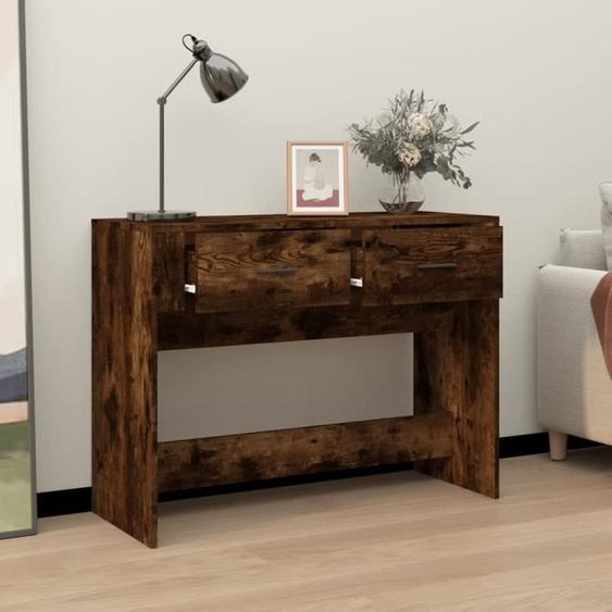 Table console - OMABETA - Chêne fumé - 100x39x75 cm - Bois dingénierie - Design contemporain