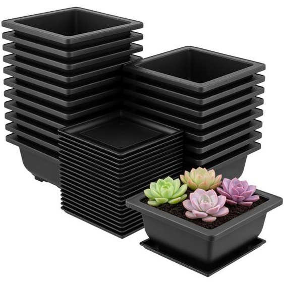 Omgoods - Coffret de 20 pots en plastique pour lentraînement des bonsaïs, avec plateaux