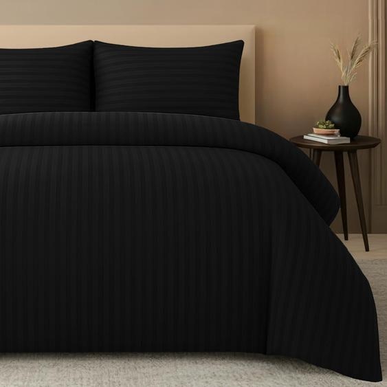 Omgoods - Ensemble de couette king size en satin à rayures - Qualité supérieure, microfibre hypoallergénique