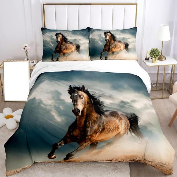 Omgoods - Housse de couette pour enfant avec motif 3D de cheval et taies doreiller assorties