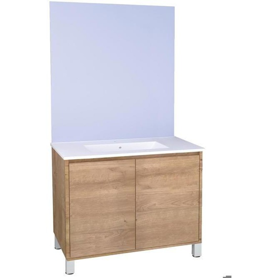 ONDEE Meuble Salle de Bain BELIS - A poser - Miroir Affleurant - 80cm - Finition Bois