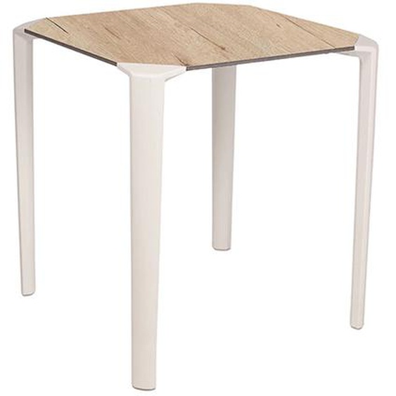 One Table empilable de restauration carrée 70 x 70 cm Usage extérieur - Blanc/Chêne