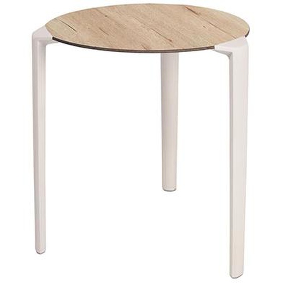 One Table empilable de restauration ronde 70 cm Usage extérieur - Blanc/Chêne