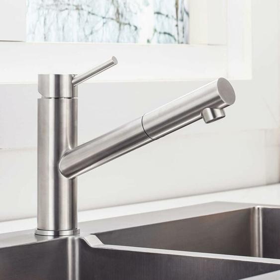 Onece - Robinet de Cuisine avec Douchette Extractible, Mitigeur Bec Pivotant à 150° pour Evier, Robinetterie Nickel Brossé en Acier Inoxydable,