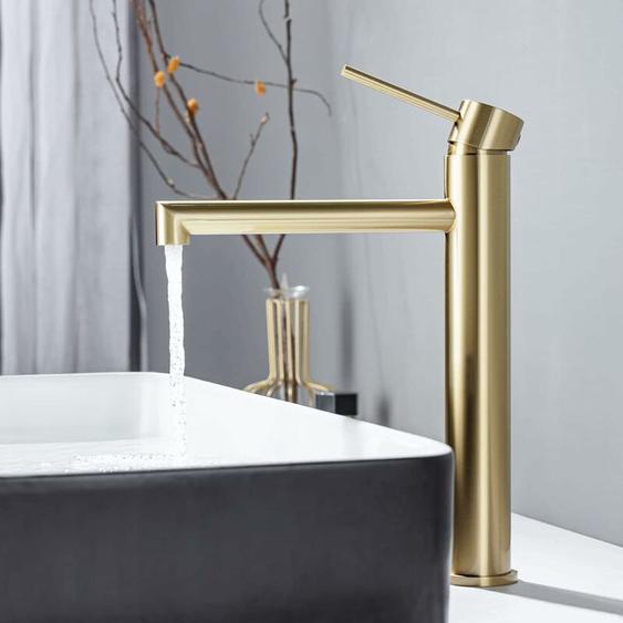 Onece - Robinet Doré Vasque à Poser, Mitigeur pour Vasque, Robinet de Lavabo Haut Salle de Bains Haute Qualité en Acier Inoxydable Résistant à