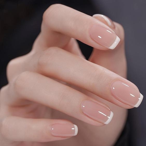 Ongles autocollants French, 24 pièces, acrylique, pour femmes, décoration de ongles, couleur blanche