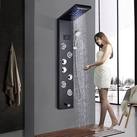 Onyzpily - Colonne De Douche Hydromassante Sans Batterie éCran De ContrôLe De La TempéRature Led,Colonne de Douche Pluie Hydromassante avec Mitigeur