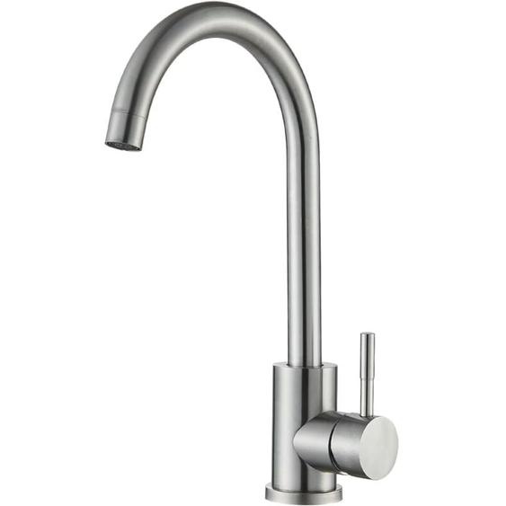 Mitigeur de cuisine Nickel Brossé ,Mitigeur monocommande Pivotant à 360° ,en Acier Inox ,Eau Chaude et Froide