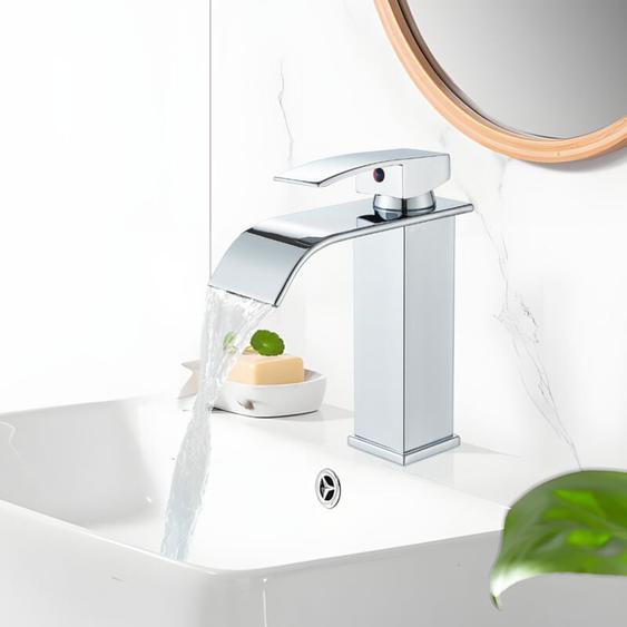 Onyzpily - Robinet Salle de Bain Cascade Mitigeur de Lavabo Robinet de Lavabo Monotrou à Deux Voies Design Moderne Chrome