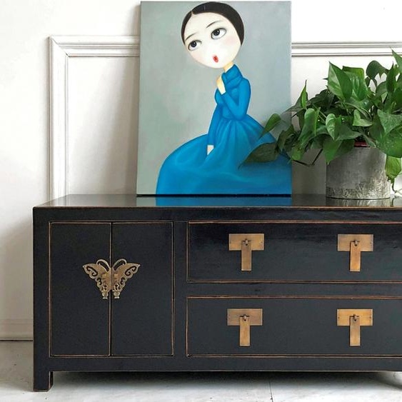 Opium Outlet cabinet commode buffet meuble TV commode style chinois asiatique oriental vintage en bois noir