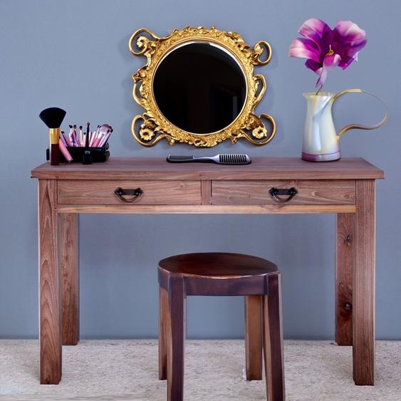 OPIUM OUTLET Coiffeuse Table de téléphone à tiroirs Table murale Table dappoint Table de couloir en bois massif teck style campagnard 110 x 45 x 75 cm