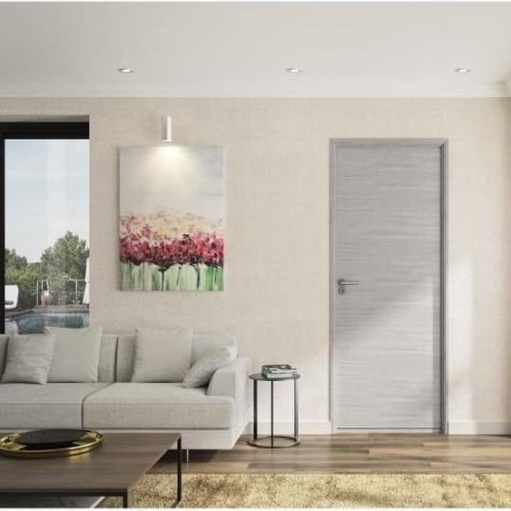 Bloc Porte Ajustable Chêne Gris Clair BILBAO, 204 x 83 cm, Droit, Pour Cloison 74-97 mm, Serrure Magnétique Silencieuse