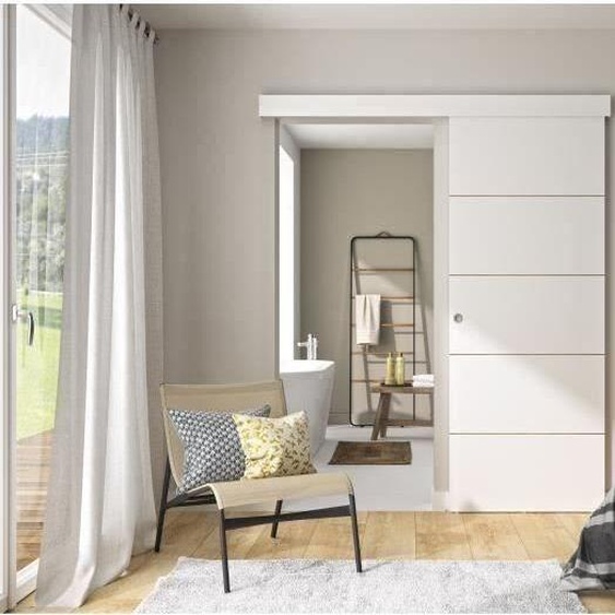 OPTIMUM - Kit porte coulissante + rail + bandes - H. 204xL.83xP.4 cm - Blanc doublé