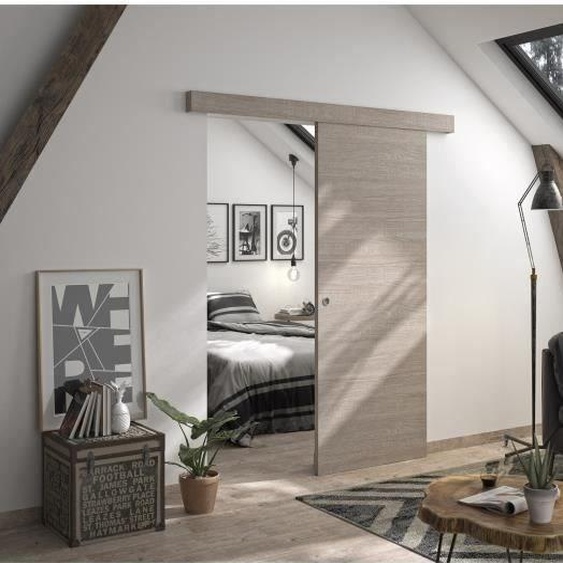 OPTIMUM - Kit porte coulissante + rail + moulure Verona - h. 204xl.83xp.4 cm - Chêne taupe