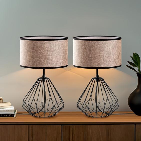 Opviq, lot de lampes de table haut de gamme (2 pièces), noir, 25 x 25 x 43 cm | Structure en métal, abat-jour en tissu, câble de 200 cm, douille E27, IP20 | Idéales pour les intérieurs modernes et le style industriel.
