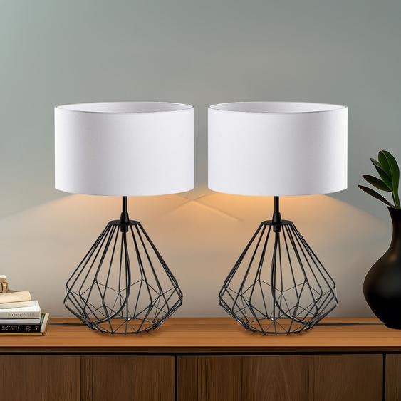 Opviq, lot de lampes de table haut de gamme (2 pièces), noir, 25 x 25 x 43 cm | Structure en métal, abat-jour en tissu, câble de 200 cm, douille E27, IP20 | Idéales pour un intérieur moderne, style industriel.