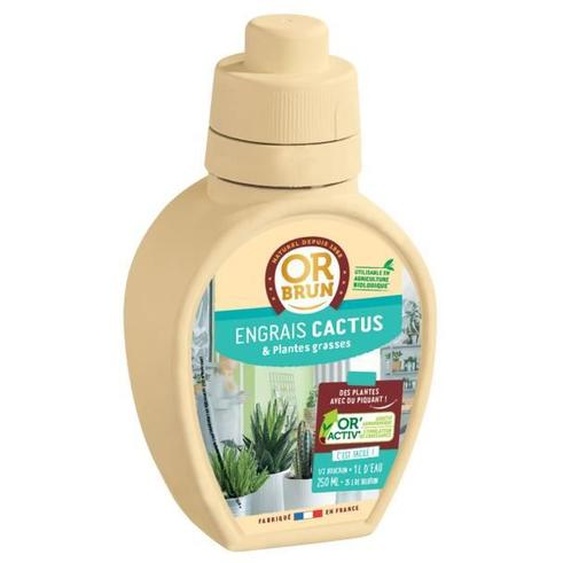 OR BRUN : Engrais liquide pour cactus et plantes succulentes, organique, NPK 2,5-3-4, OrActiv, 250 ml, pour plantes dintérieur