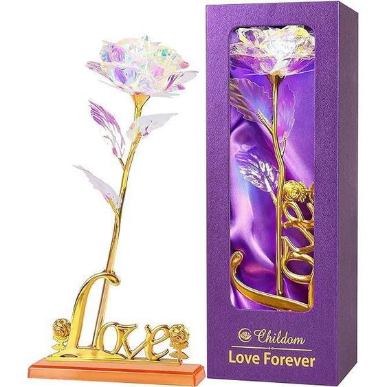 Or Rose feuille dor Rose Bouquet anniversaire cadeau femme fête des mères fleur de simulation
