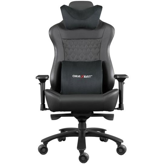 Oraxeat Fauteuil Gamer ergonomique Hercule avec soutien lombaires, têtière et accoudoirs 4D - Assise et dossier large - Inclinaison et hauteur réglable - PVC - Noir