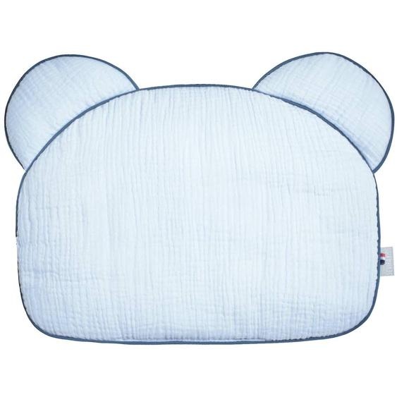 Oreiller Bébé Plat Ourson En Gaze De Coton Jeanne Bleu