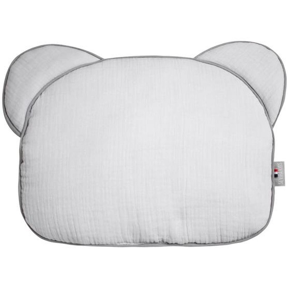 Oreiller Bébé Plat Ourson En Gaze De Coton Jeanne Gris Clair