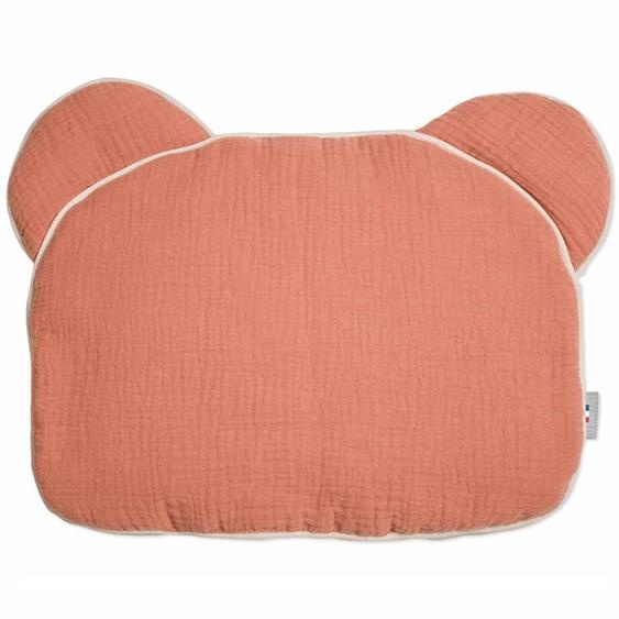 Oreiller Bébé Plat Ourson En Gaze De Coton Jeanne Terracotta