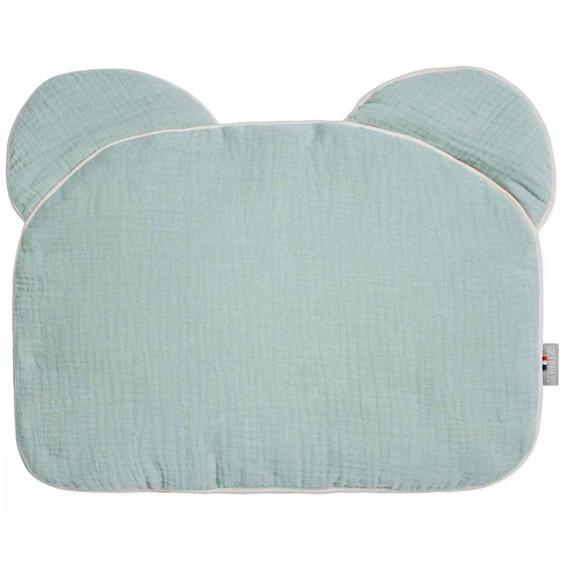 Oreiller Bébé Plat Ourson En Gaze De Coton Jeanne Vert De Gris