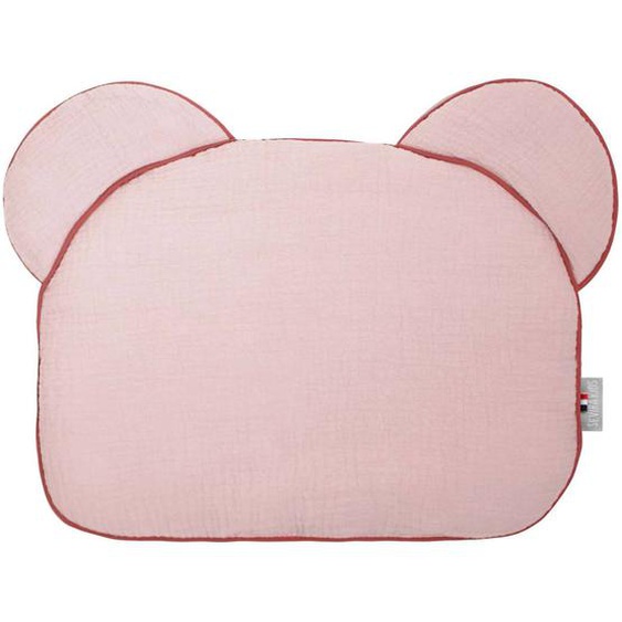 Oreiller Bébé Plat Ourson En Gaze De Coton Jeanne Vieux Rose
