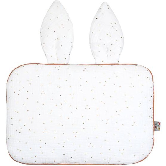 Oreiller Plat Lapin En Gaze De Coton Jeanne Blanc À Pois Or
