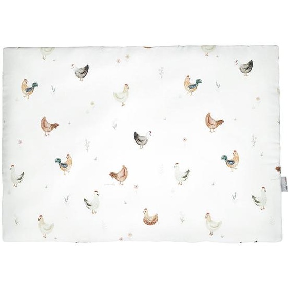 Sevira Kids Oreiller Plat Réversible En Satin De Coton Gallina Écru – Motif Poules Champêtre