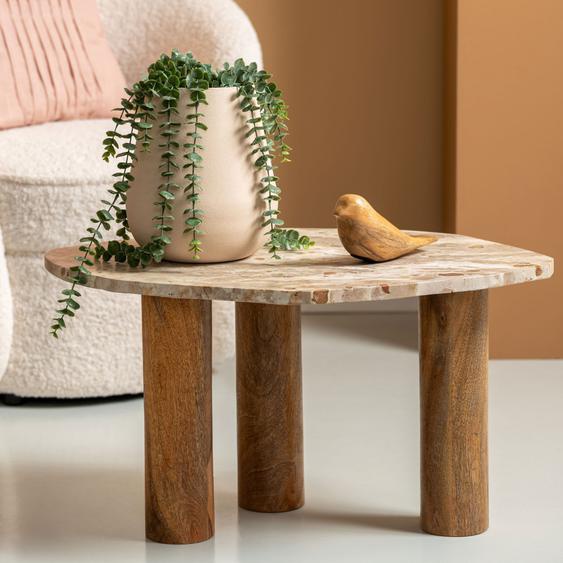 Organic - Table dappoint de forme organique en bois et marbre - Couleur - Brun