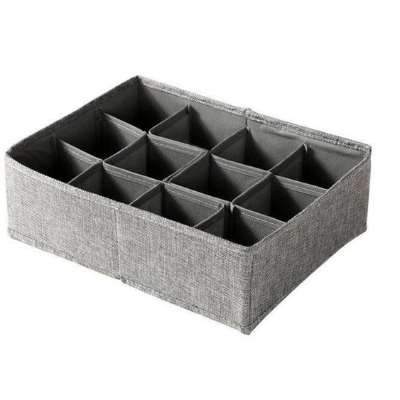 Organisateur 12 cases pliable en tissu effet lin gris - 32 cm X 24,5 cm X 10 cm - Calicosy