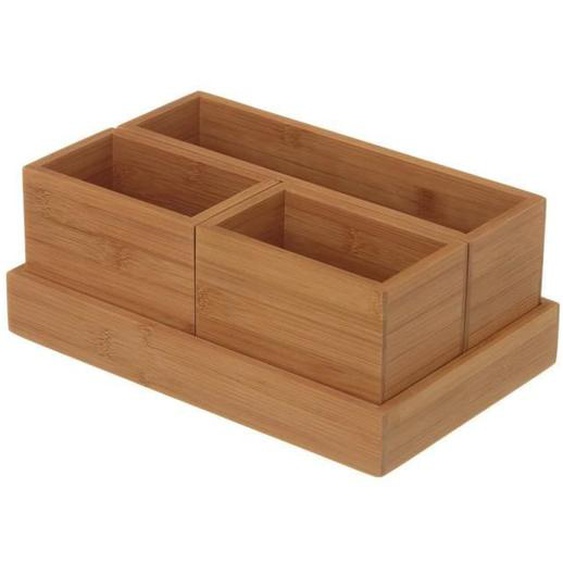 Organisateur avec compartiments, boîte de rangement en bambou coloris naturel - Longueur 28 x Profondeur 18 x Hauteur 15 cm-JUANIO-
