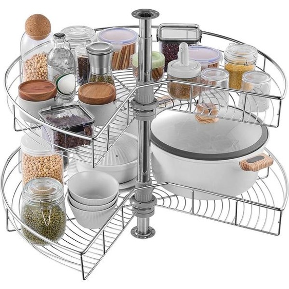 Organisateur dangle chromé en forme de rein à 2 niveaux de 28 pouces, armoire Lazy Susan, store