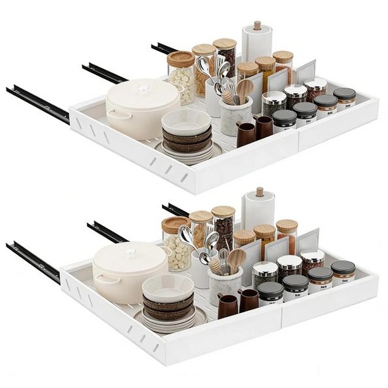 Organisateur darmoire - Étagère coulissante - Réglable en hauteur - Extensible - Acier - Lot de 2 - Pour la cuisine, le garde-manger ou la salle de bains - Blanc
