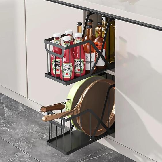 Organisateur darmoire - Étagère métallique coulissante, lot de 2 - Rangement pour meuble bas - Meuble sous évier - Cuisine et salle de bains - Étagère à épices
