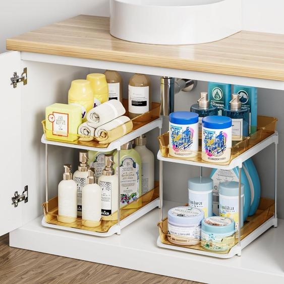 Organisateur de cuisine, 2 niveaux, doré, extensible, empilable, avec séparateurs