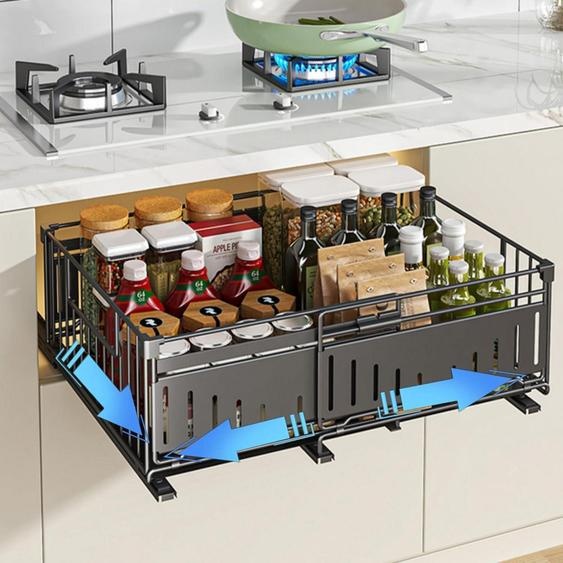 Organisateur de cuisine extensible, tiroir télescopique, 32,5-50 cm, noir, modèle A