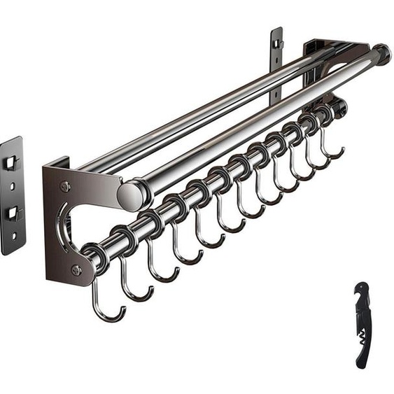 Organisateur de cuisine mural avec barre, crochets et support pour couteaux, gris, 60 cm