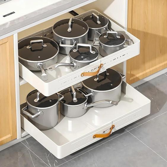 Organisateur de placard de cuisine extensible - Étagère métallique coulissante - Montage adhésif sans perçage - Largeur réglable de 35 à 51 cm - 1 niveau - Blanc