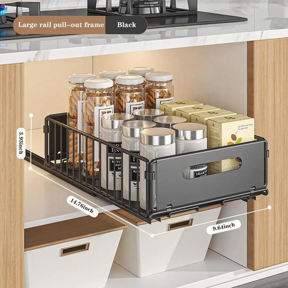 Organisateur de placard extensible - Tiroir de rangement en métal - Étagère télescopique pour armoire de cuisine - Panier coulissant pliable - Taille S, lot de 2