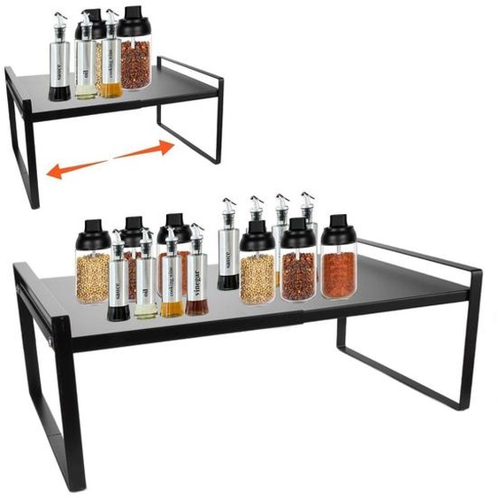 Organisateur de rangement pour étagères de cuisine, extensible de 35 à 65 cm, en métal noir, empilable
